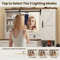 thumbnail image 6 of Farmhouse Wooden Vanity Desk with Sliding Mirror, Lights and Stool, Makeup Table with 4 Drawers, Glass Storage Desktop,Charging Station and 2 Cabinets for Bedroom, Dressing Room, 6 of 15