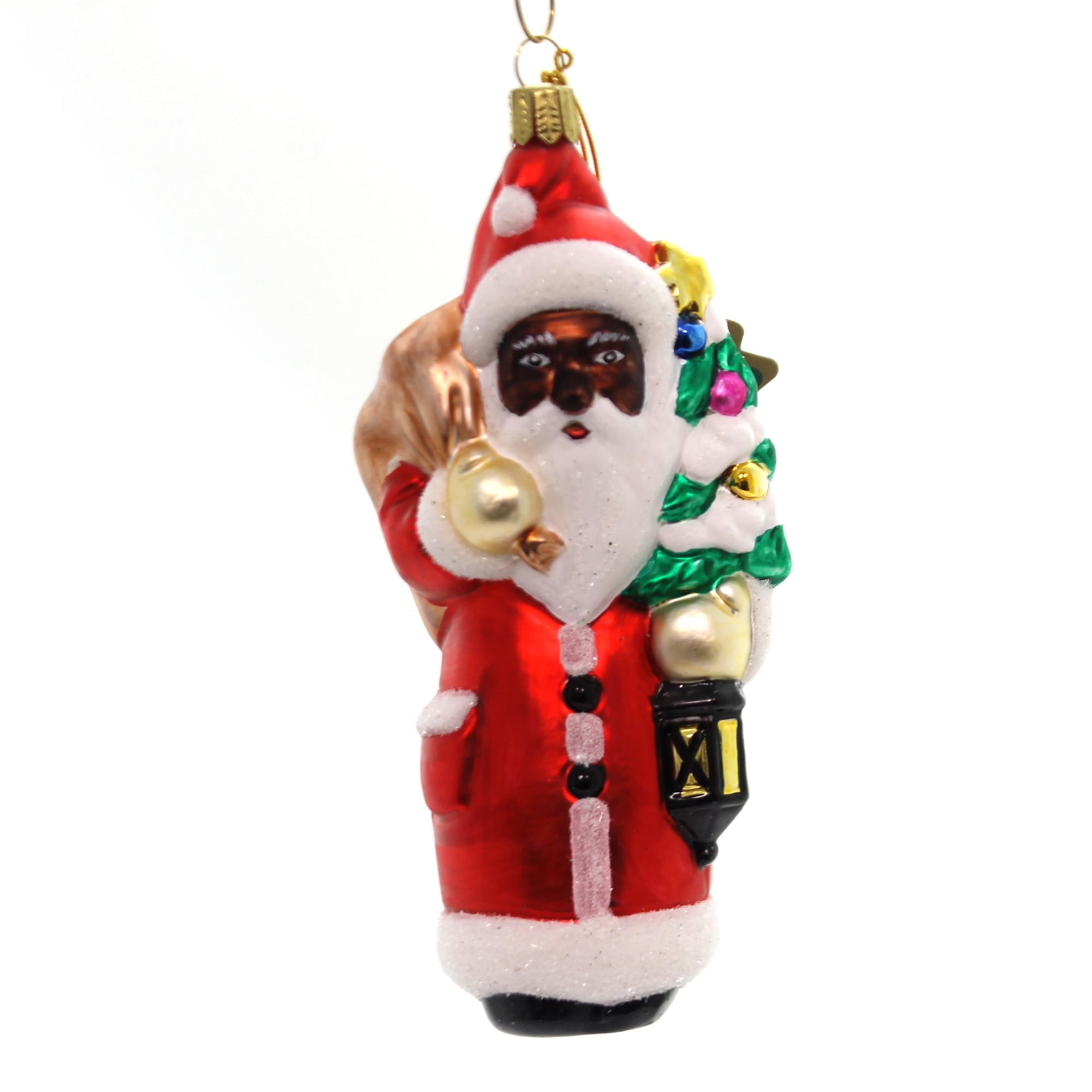Holiday Ornaments AFRICAN AMERICAN SANTA Glass Ornament Black 5009