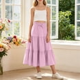 thumbnail image 2 of ASEIDFNSA Girls Smocked Waist Maxi Skirt with Tiered Hem Long A Line Fit and Soft Fabric (Pink,5-6 Years), 2 of 5