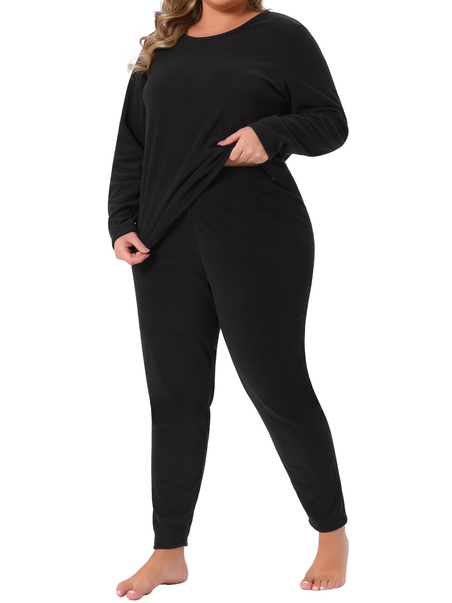 DARING DIVA Women's Plus Size Soft Long Sleeve Pajamas Set Large Plus Black