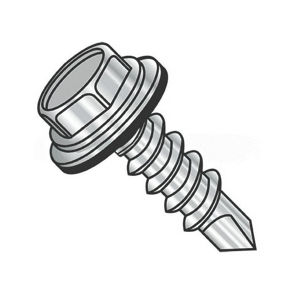 Self-Sealing & Drilling Screw with Neoprene-EPDM Blend Flat Washer - Type BSD - Hex Washer Head - 410 Stainless Steel - 12-14 Thread - 3/4" Long - #3 Drill Point