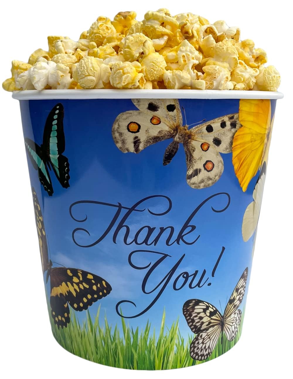 Signature Popcorn, 1Gallon Butterfly Thank You Bucket Tin, Butter