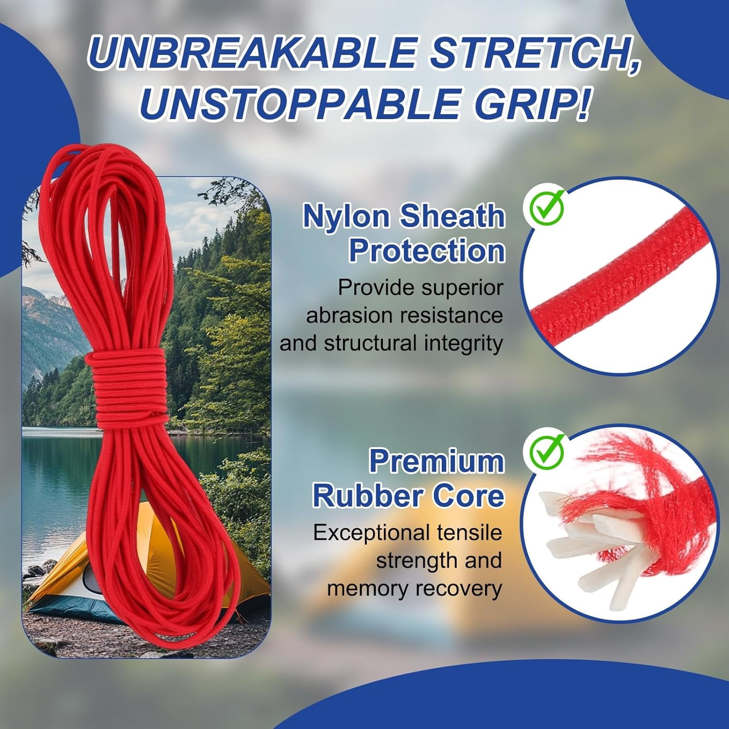 MKEUDQ-1/8" x 33' Elastic Bungee Cord, Bungee Shock Cord Kayak Stretch String Rope for Camping Tent Bike Tie Down Kayaking Boating Repairing Poles DIY Canopy Patio, Light Gray
