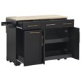 thumbnail image 3 of 59.3" Kitchen Island with Storage 2 Pull Out Cabinet Organizers & Rubber Wood Drop Leaf, Rolling Kitchen Island with Trash Can Storage, Power Outlet, Spice & Towel Rack for Kitchen, Dining, Black, 3 of 4