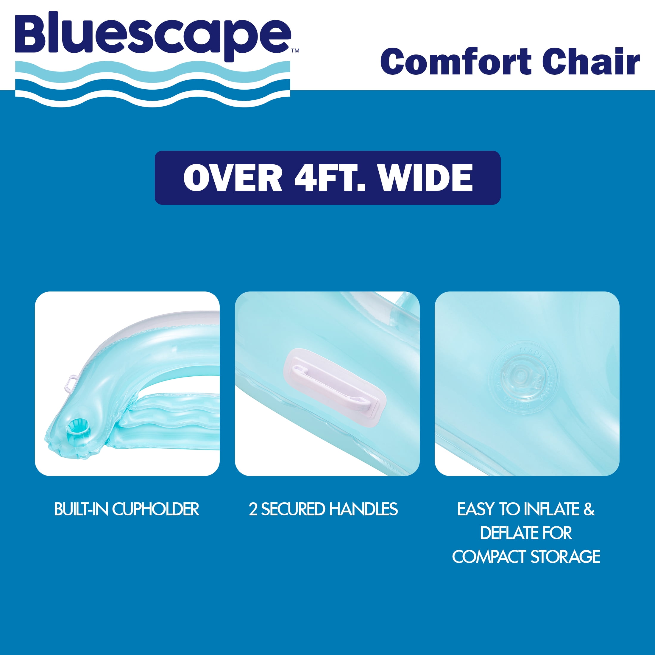 Bluescape Inflatable Comfort Chair Lounge Pool Float, Teal, Age 14 & up, Unisex