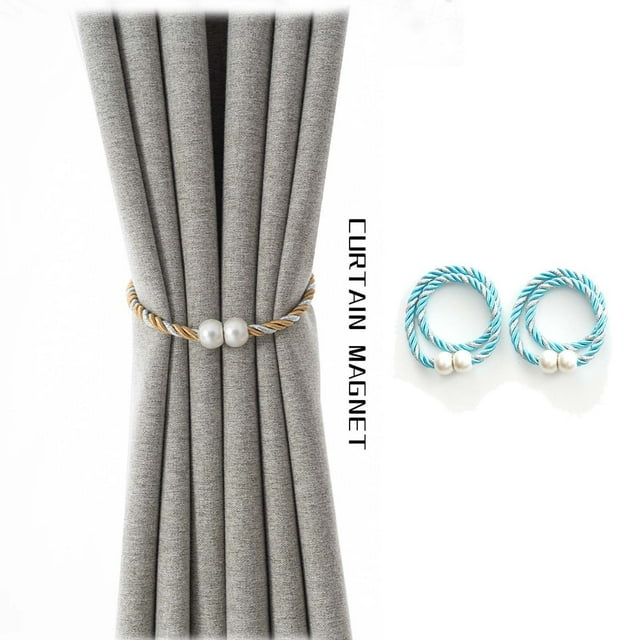 Maplenight Magnetic Curtain Tiebacks - Strong Magnets, Rust Proof, Decorative Weave Rope for Easy Curtain Holdbacks - Living Room, Bedroom, Office Sky Blue