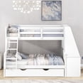 thumbnail image 2 of Twin over Full Bunk Bed with Trundle, Wood Triple Beds Frame with Built-in Desk, 3 Drawers and Open Storage Shelf, for Kids Teens Boys Girls, White, 2 of 7