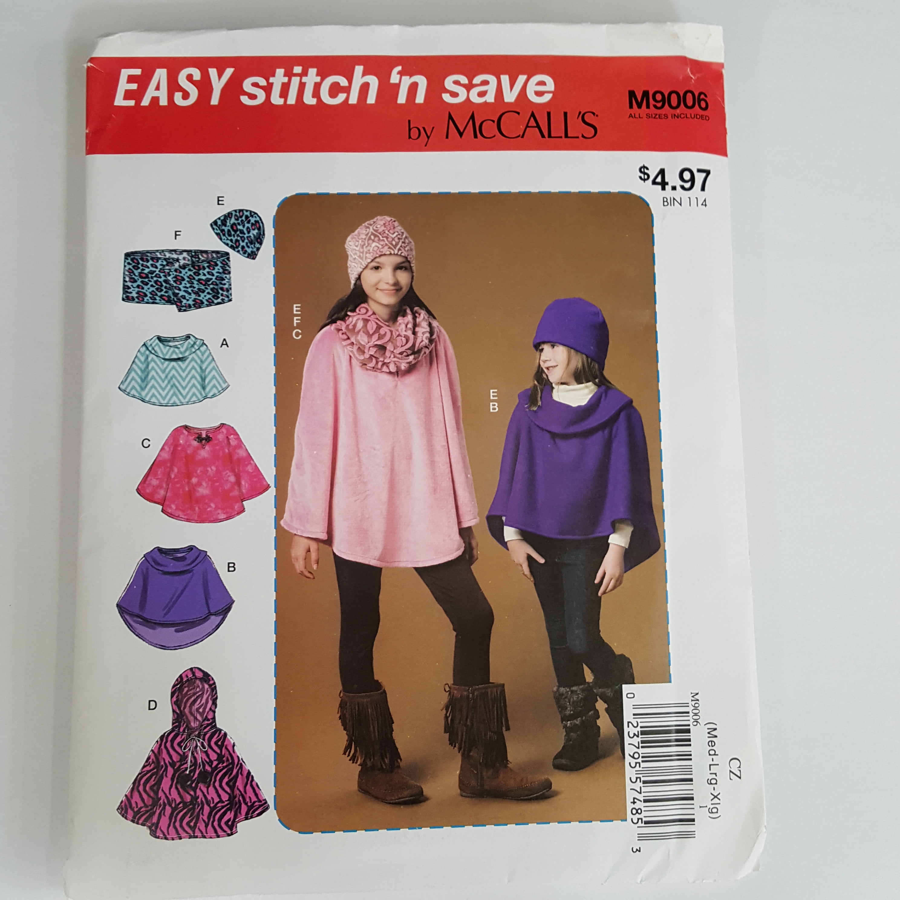 McCall Pattern Easy Stitch 'n Save Girls' Poncho & Hat Pattern, 1 Each ...