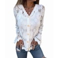 thumbnail image 2 of Women Cardigan Crochet Sweater Hollow Out Button Front V Neck Long Sleeve Knit Crop Sweater Top White XL, 2 of 7