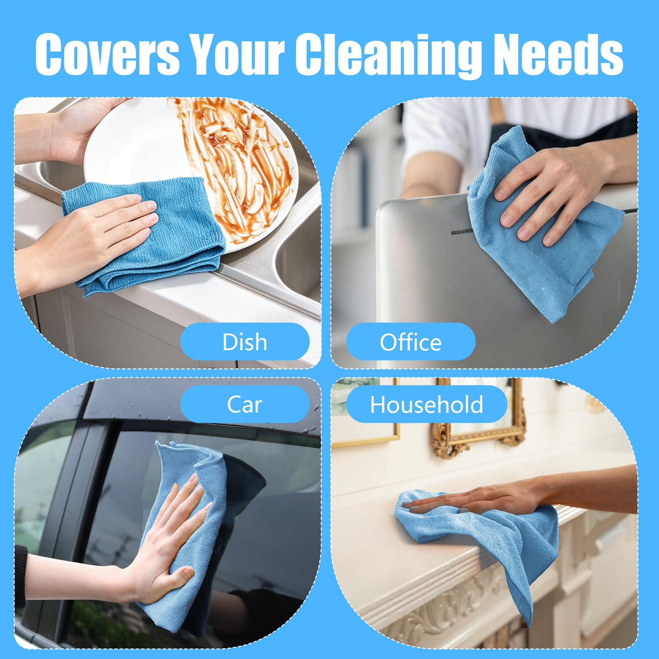 GARITIN Microfiber Cleaning Cloth 12 Pack Reusable Microfiber Towels, 11.8x11.8 Inch Lint Free Cleaning Rags for Kitchen Bathroom Car Household