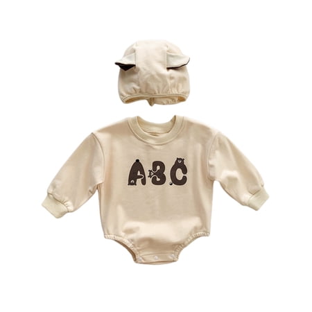 

Yinyinxull 2Pcs Newborn Baby Boys Girls Hat Bodysuit Set Long Sleeve Printed O-Neck Jumpsuit Clothing Beige 12-18 Months
