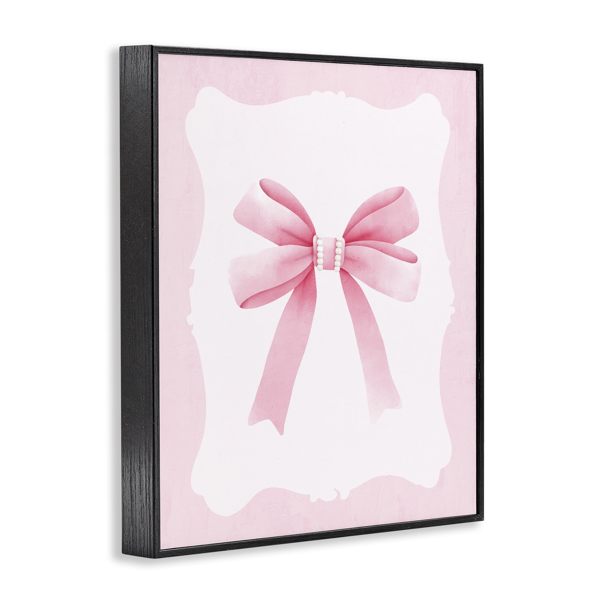 Stupell Industries Feminine Bow with Pearls Black Framed Giclee Art, design by Kim Allen