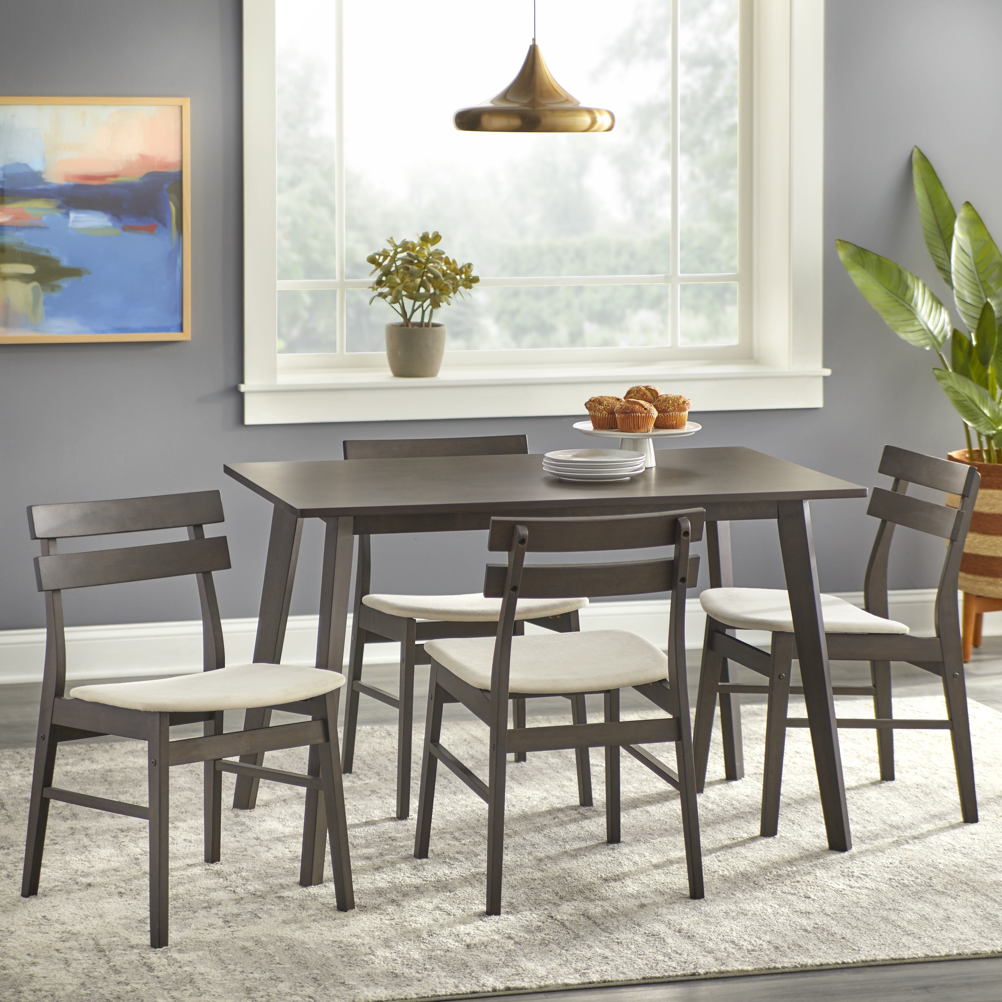 TMS 5 Piece Delvin Rectangular Dining Set, Walnut with Beige - Walmart.com
