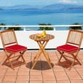 thumbnail image 4 of Gymax Ensemble Bistro Pliant en Bois d'Acacia 3 Pcs Ensemble de Conversation pour Patio avec Coussins Rouges, 4 of 10
