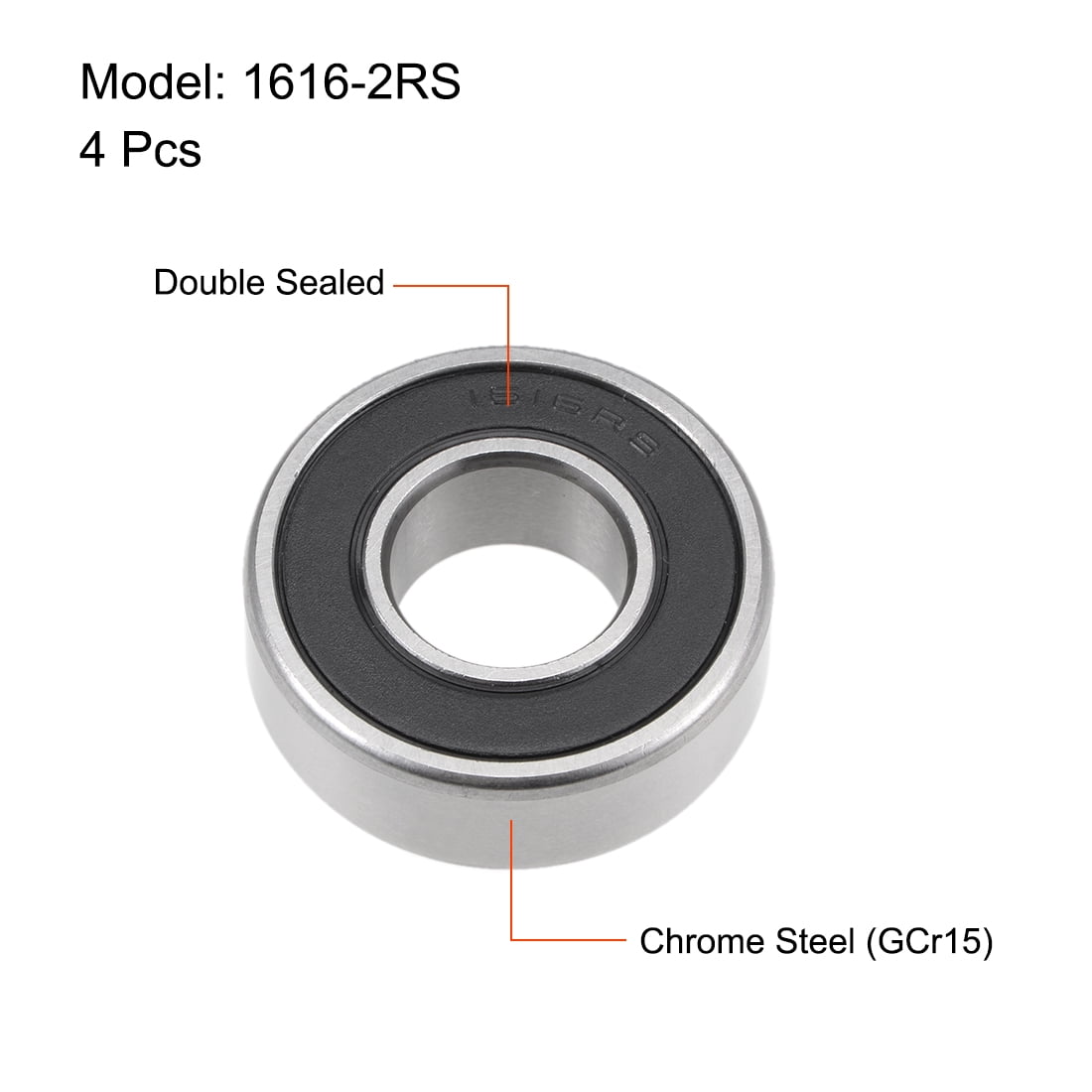Unique Bargains 4pcs 1616-2RS Deep Groove Sealed Ball Bearings 1/2"x1-1/8"x3/8"