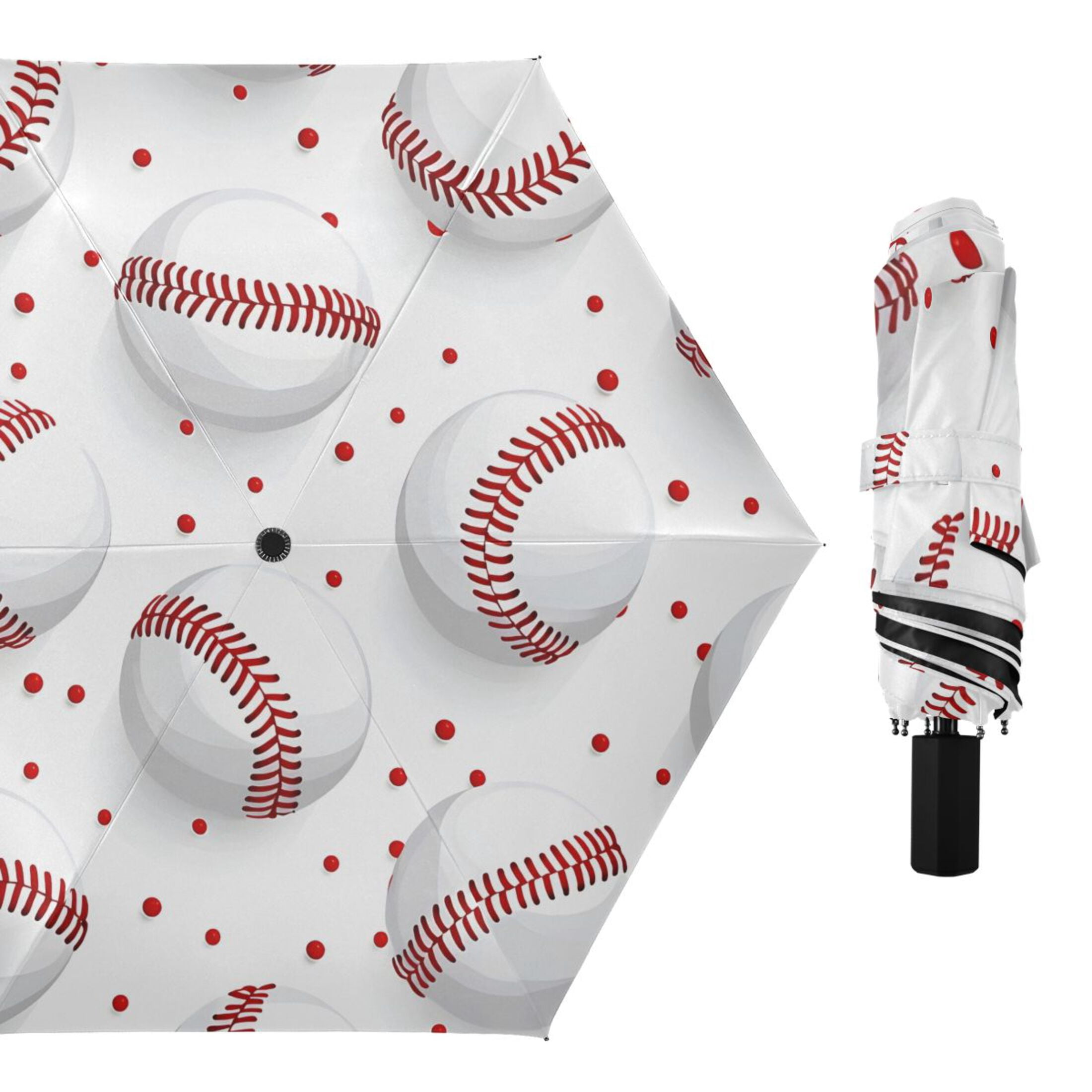 ALAZA Baseball on White UPF 50+ Compact Folding Umbrella for Rain Travel Umbrella Packable