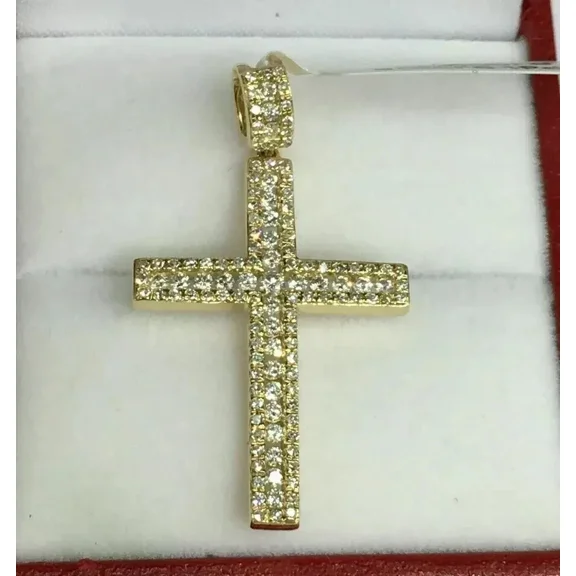 2 Ct Lab-Created Diamond Round Cut Cross Men's Pendant 14K Yellow Gold Plated