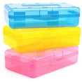 thumbnail image 1 of 3 Pack Pencil Box, Large Capacity Plastic Pencil Case Boxes, Hard Pencil Case, Crayon Box with Snap-tight Lid, Plastic Pencil Boxes Stackable Design,Red, Yellow,Blue, 1 of 7
