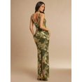 thumbnail image 2 of Army Green Jacquard Sleeveless Fitted Maxi Dress With Gold Floral Embroidery, Low Back, 2 of 7