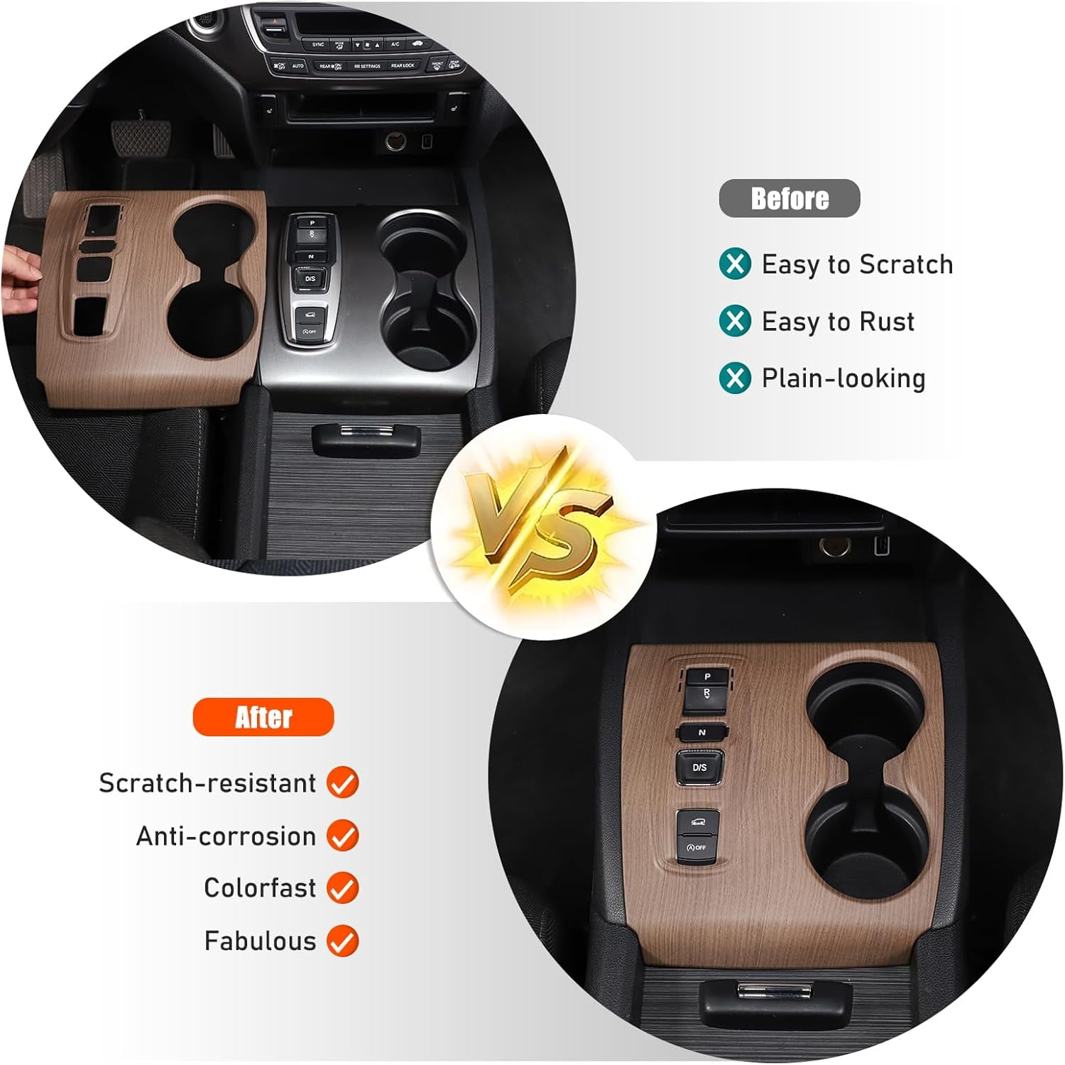 Center Console Gear Shift Panel Cup Holder Cover Trim Compatible with Honda Pilot 2016-2022/ Ridgeline 2020-2023/ Passport 2019-2023 Accessories