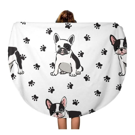 LADDKA 60 inch Round Beach Towel Blanket Dog Cute French Bulldog Adorable Best Black Cartoon Charming Travel Circle Circular Towels Mat Tapestry Beach (Best Travel Towel Review)