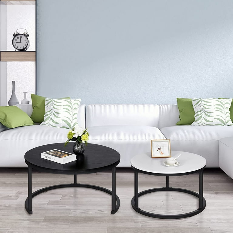DEXTRUS Modern Round Nesting Coffee Table Set of 2, Wood