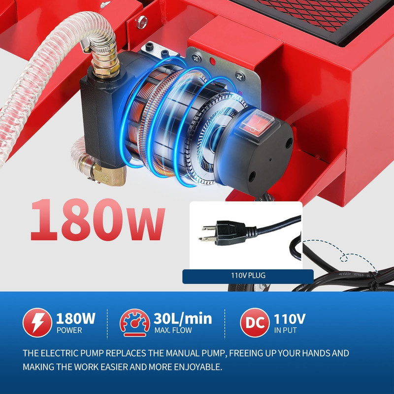 Low Profile 110V Oil Drain Pan, 20-Gallon Metal Oil Change Pan Cart with 180W Electric Pump, 8-Foot Hose,Folding Handle Design for Cars, SUVs, Trucks