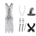 thumbnail image 3 of Nuevo vestido estilo flapper de los años 20, vestido de noche de fiesta del Gran Gatsby con lentejuelas y flecos, vestido con accesorios de los años 20, conjunto de 6 piezas, talla grande, 3 of 5
