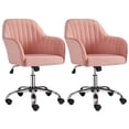 thumbnail image 3 of Yaheetech 2pcs Modern Velvet Height-Adjustable Task Chairs with Armrests, Pink, 3 of 10