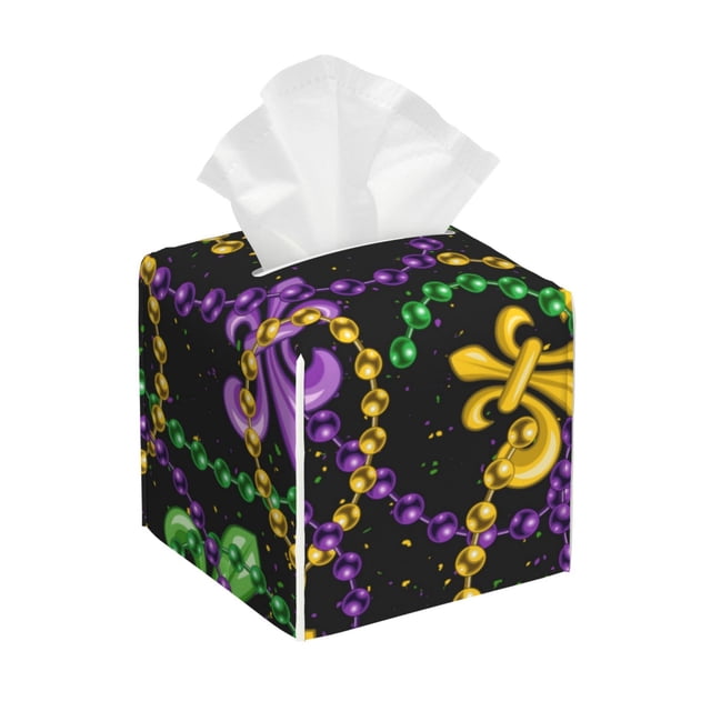 Balery Mardi Gras6 Porta Pañuelos de Cuero con Estampado – Funda Moderna Cuadrada para Caja de Pañuelos, Dispensador 5x5x5''