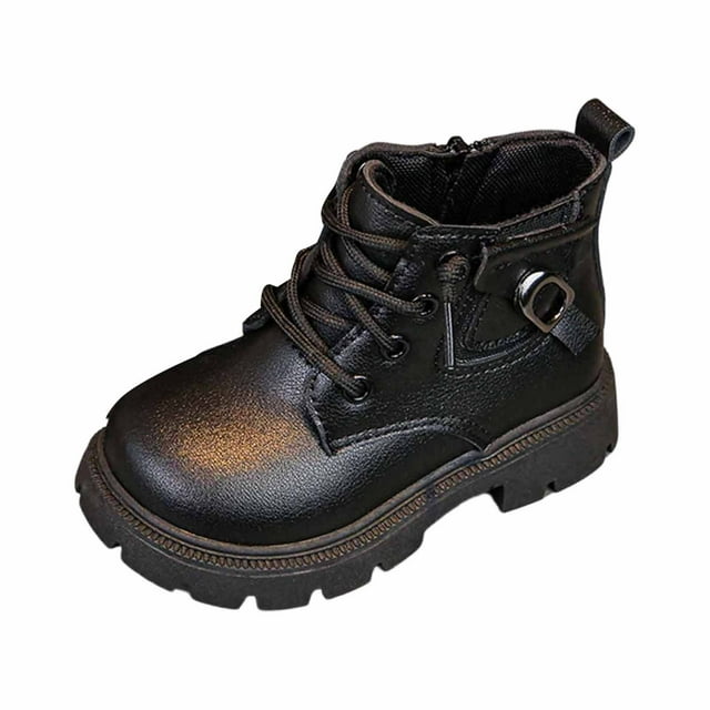 QHFBli Girls Ankle Boots Soft Sole for Children Fashionable Short Booties Design Black 3.5-4 Years