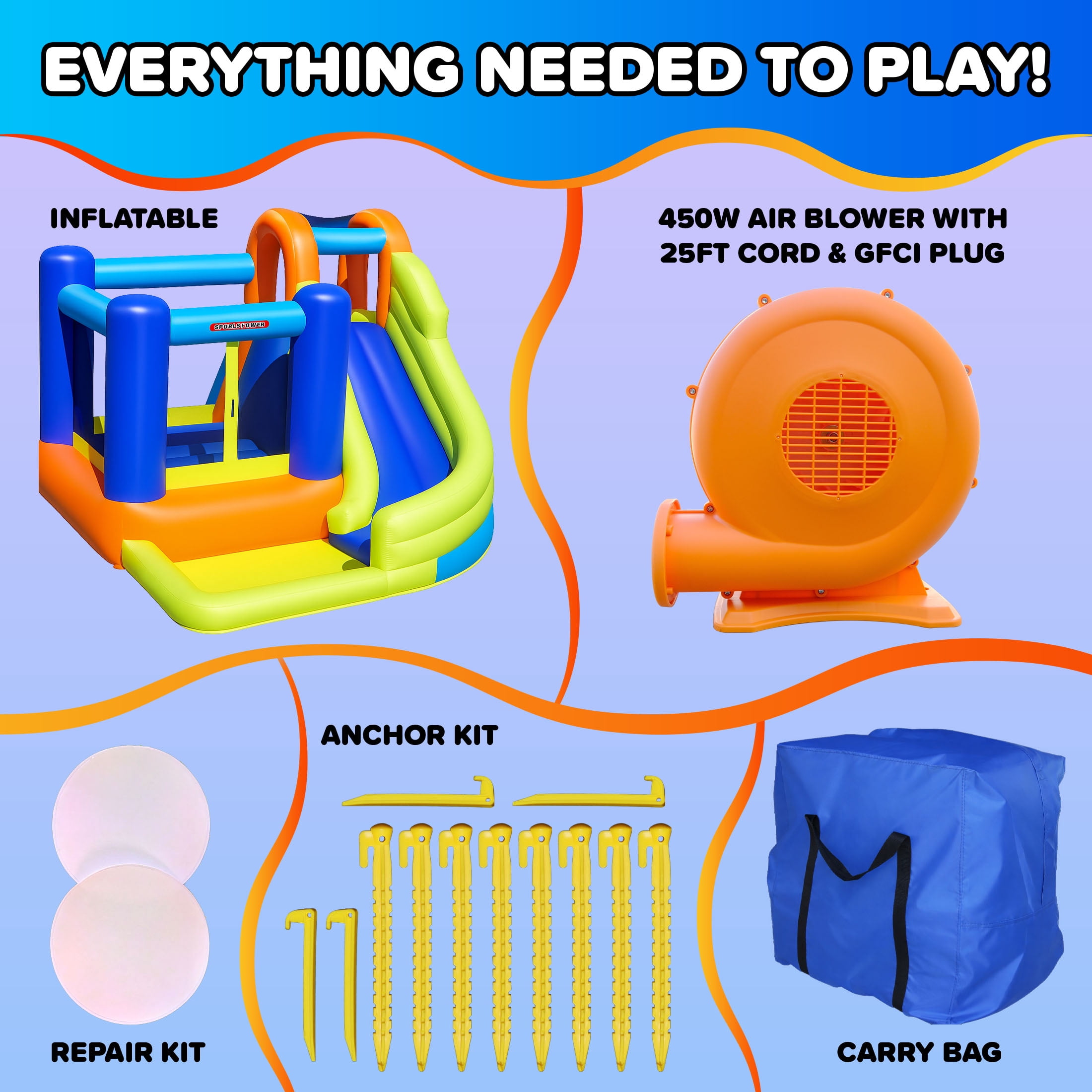 Sportspower My 1st Jump N Water Slide with Bounce House ages 3-8 yrs, Lifetime Warranty on Heavy Duty Blower