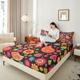 thumbnail image 4 of Castle Fairy Hippie Paisley 4-Piece Full Size Sheets for Teens,Bohemian Flower Bed Sheets,Exotic Style Lightweight Sheet Sets,Ultra Soft Home Decor, 4 of 7