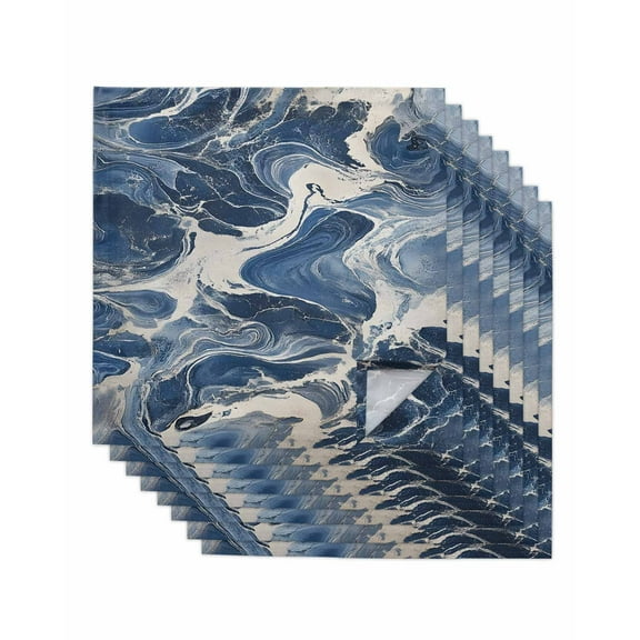 nqOlkjepod Vintage Navy Blue Cloth Napkins Set of 8 Reusable Dinner Napkins, Marble Abstract Art Cocktail Napkin Washable Table Napkins for Wedding/Holiday Party/Baby Shower 20"x20"