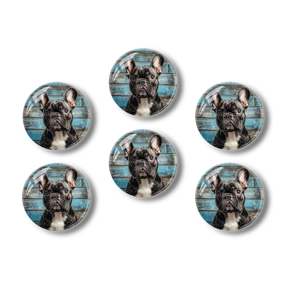 Glass Refrigerator Magnet 6Pcs Magnetic Fridge Sticker,Decor for Kitchen,Whiteboard,Cabinet,Black French Bulldog With Big Ears