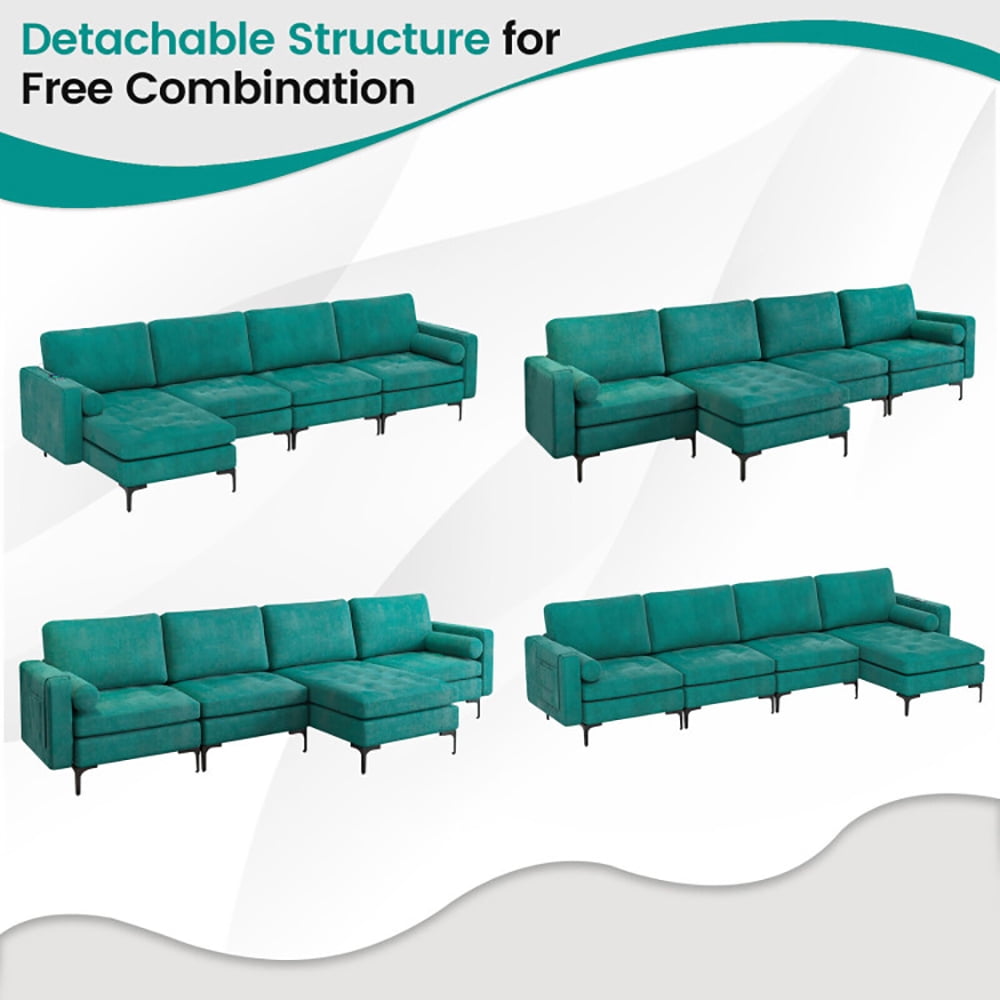 Finihen L-shaped Sectional Sofa Couch, Modular L-shaped 4-Seat Sectional Sofa with Reversible Chaise, for Living Room, Teal Finihen L-shaped Sectional Sofa Couch, Modular L-shaped 4-Seat Sectional Sofa with Reversible Chaise, for Living Room, Teal