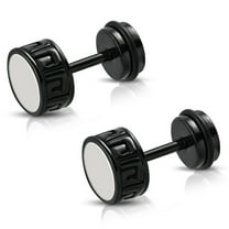 Stainless Steel Two-Tone Illusion Ancient Greek Key Round Circle Faux Fake Cheater Ear Plugs Gauge, Pair