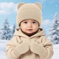 thumbnail image 6 of NOLDARES Little Girls Boys Beanie Hat and Glove Set Multicolor Knit Pompom Beanies for Winter Snow Ski Caps(M034-Beige), 6 of 8