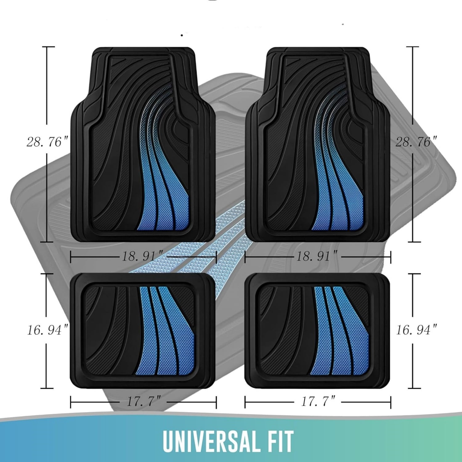 Car Floor Mats Full Set – Front & Rear Car Floor Mats with Aluminum Design, Anti-Slip Backing, All-Weather Protection, Trim-to-Fit Car Mats for Most Sedans, SUVs & Vans - - Blue
