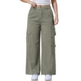 thumbnail image 1 of Pantalones de mezclilla cargo para mujer INSPIRE CHIC, de pierna ancha, con múltiples bolsillos, de largo completo, desgastados y holgados, color verde, 1 of 1