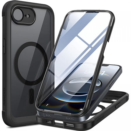 GJX 2026 New Magnetic Case Full-Body Phone with Built-In Glass Screen Protector,Military Drop Proof Cover Bumper 6.1 Inch,Black