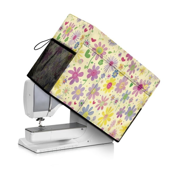 Floral Sewing Machine Cover Dust Cover, Universal Protective Storage Cover for Singer/Brother, Compatible with Sewing Machine Case/Case with Wheels/Table Pad with Pockets