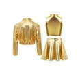 thumbnail image 2 of TSSOE Kids Girls Shiny Metallic Long Sleeve Bomber Jacket Jazz Hip Hop Dance Coat Crop Top And Skirt Set Gold 14, 2 of 3