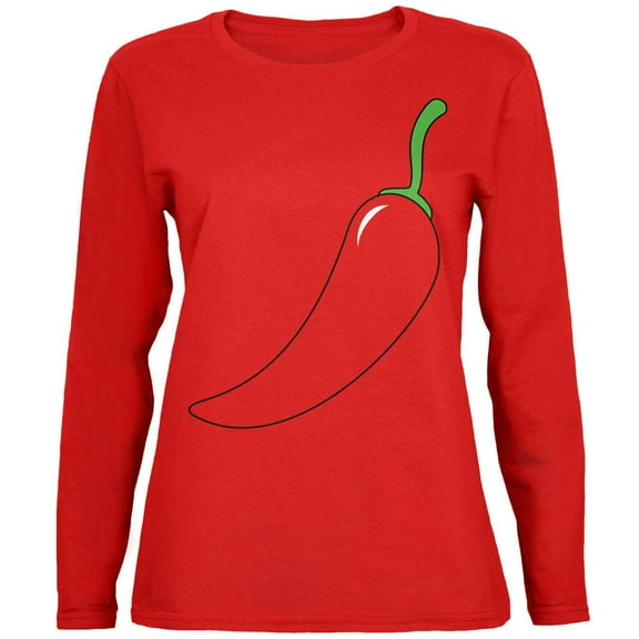 Halloween Chili Pepper Costume of Cinco de Mayo Womens Long Sleeve T Shirt Red 2XL