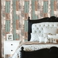 thumbnail image 2 of Peel and Stick Wallpaper Rustic Wooden Plank Texture Distressed Teal White Wall Mural 23.6in x 9.8ft Self Adhesive Removable Wall Paper Renter Friendly Wallpaper for Nursery Bedroom Cabinets, 2 of 8