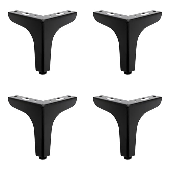 4 Pack 6 Inch Black Metal Furniture Legs, Modern Iron Triangle Sofa Legs with Floor Protectors for Couch, Cabinet, Chair, Bed & TV Stand, 15cm