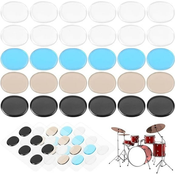 48 Pieces Drum Dampener Gels,Silicone Drum Silencers Dampening Gels, Strong Sticky Sound Dampening Pads, Washable Reusable Drum Damper Pads for Drums Tone Control (4 Colors)