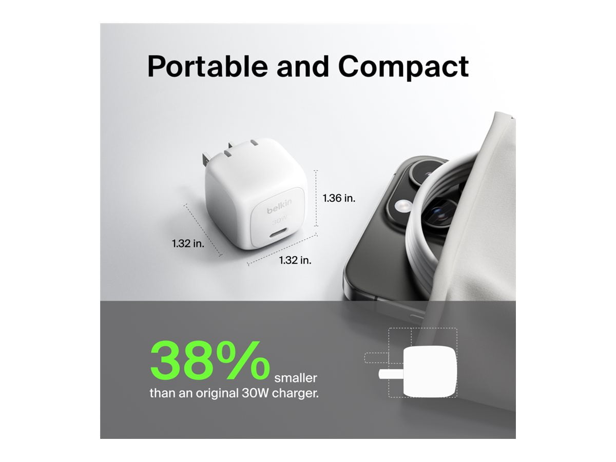 Chargeur mural cube USB-C® Belkin BoostCharge avec PPS 30 W - Blanc