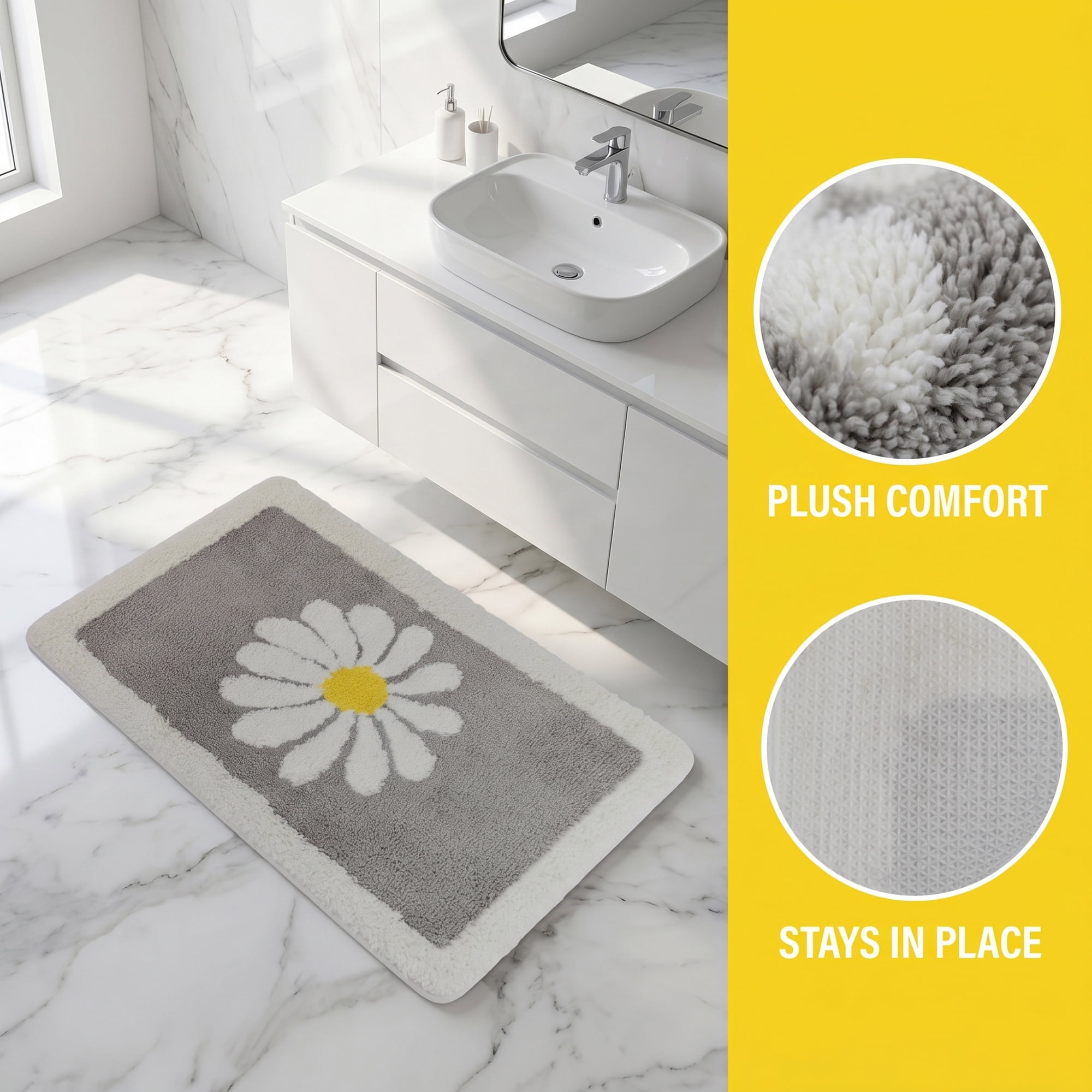 Unique Bargains Aesthetic Non Slip Ultra Soft Absorbent Shaggy Bath Mat Grey 32" x 20"