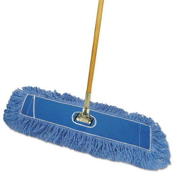 Dry Mopping Kit, 24 X 5 Blue Synthetic Head, 60" Natural Wood/metal Handle | Bundle of 2 Kits